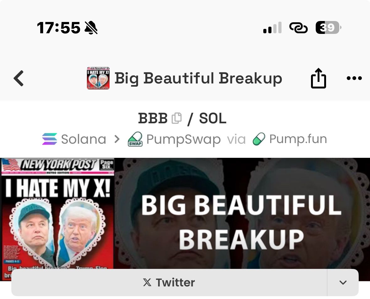 <a href="/FoxNews/">Fox News</a> Trump just said he wants nothing to do with elon musk anymore, bid the Big beautiful breakup.
ca: 6BFE1ex1kkFTgTYDyACEWoumMeCQ2qNwLpLBiGeApump