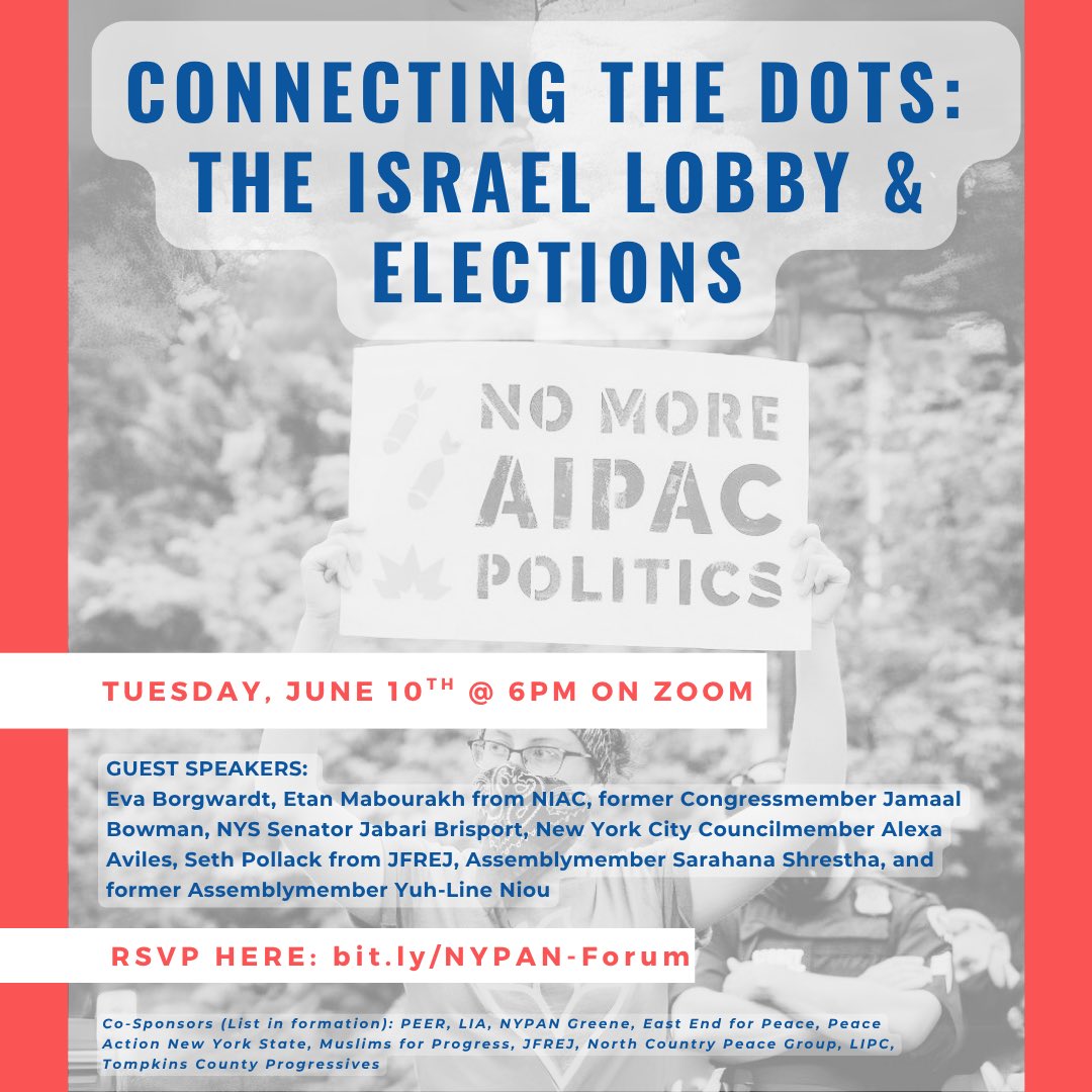 Kathryn Levy (@kathrynlevy) on Twitter photo Please join <a href="/JamaalBowmanNY/">Jamaal Bowman Ed.D.</a> <a href="/JabariBrisport/">Jabari Brisport</a> <a href="/alexaforcouncil/">Alexa Avilés 🌹 愛麗莎</a> <a href="/yuhline/">Yuh-Line Niou</a> <a href="/EvaBorgwardt/">Eva Borgwardt 🔥</a> <a href="/etanmab/">Etan Mabourakh</a> <a href="/sethmpk/">Seth Pollack</a> <a href="/sarahana/">Sarahana Shrestha</a>, 6/10 as we discuss the Israel Lobby and Elections. <a href="/NYPANetwork/">New York Progressive Action Network</a> <a href="/josephjsackman/">Joe Sackman</a> <a href="/joshdubnau/">Josh Dubnau 🇵🇸</a> <a href="/JFREJNYC/">Jews for Racial & Economic Justice Action</a> <a href="/NIACouncil/">NIAC</a> <a href="/JvpAction/">Jewish Voice for Peace Action</a> <a href="/nycDSA/">NYC-DSA 🌹</a> <a href="/lfeatherz/">Liza Featherstone</a> <a href="/NYWFP/">NY Working Families Party</a> <a href="/EastEndRising/">EastEndRising-Democracy Protector-Podcaster</a>. Please join <a href="/JamaalBowmanNY/">Jamaal Bowman Ed.D.</a> <a href="/JabariBrisport/">Jabari Brisport</a> <a href="/alexaforcouncil/">Alexa Avilés 🌹 愛麗莎</a> <a href="/yuhline/">Yuh-Line Niou</a> <a href="/EvaBorgwardt/">Eva Borgwardt 🔥</a> <a href="/etanmab/">Etan Mabourakh</a> <a href="/sethmpk/">Seth Pollack</a> <a href="/sarahana/">Sarahana Shrestha</a>, 6/10 as we discuss the Israel Lobby and Elections. <a href="/NYPANetwork/">New York Progressive Action Network</a> <a href="/josephjsackman/">Joe Sackman</a> <a href="/joshdubnau/">Josh Dubnau 🇵🇸</a> <a href="/JFREJNYC/">Jews for Racial & Economic Justice Action</a> <a href="/NIACouncil/">NIAC</a> <a href="/JvpAction/">Jewish Voice for Peace Action</a> <a href="/nycDSA/">NYC-DSA 🌹</a> <a href="/lfeatherz/">Liza Featherstone</a> <a href="/NYWFP/">NY Working Families Party</a> <a href="/EastEndRising/">EastEndRising-Democracy Protector-Podcaster</a>.