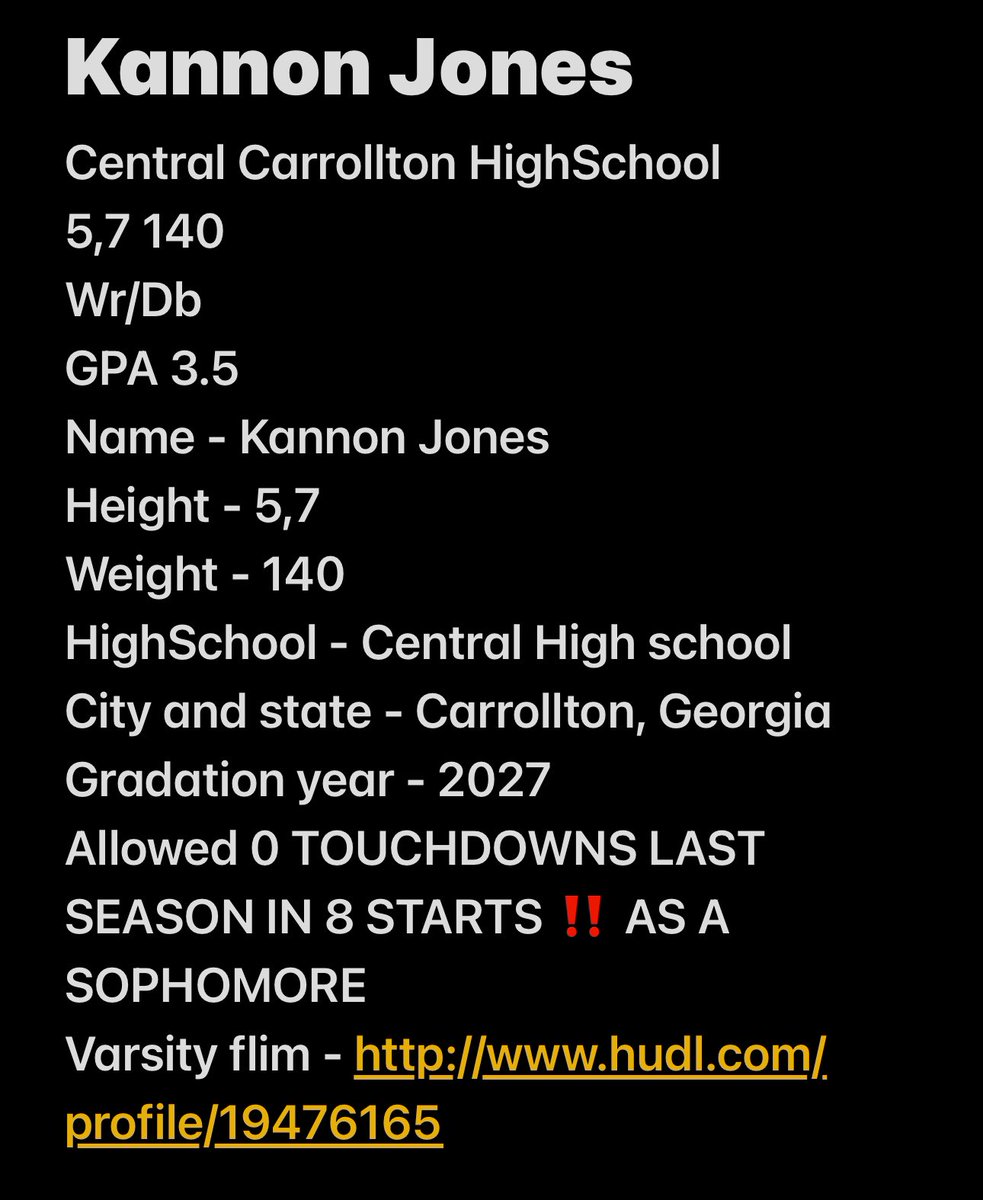 Kannon Jones 2027 (@kannonjones2027) on Twitter photo Hey College Coaches Check this Out DMS always open Rising JR ‼️‼️‼️ HUDL LINK ➡️hudl.com/profile/194761… <a href="/CoachAClark/">Andre Clark, Ed.S</a> <a href="/erob50/">Coach Eddie Robinson Jr.</a> <a href="/tballardqbcoach/">Tony Ballard</a> <a href="/CoachUBrown/">Umbrah Brown</a> <a href="/LIONSTRONGFB/">Central Football</a> <a href="/CoachEHarris/">Ethan Harris</a> <a href="/CoachOdom_Aaron/">Aaron Odom</a> <a href="/GWUCoachPinnix/">Darius Pinnix Jr</a> <a href="/BakerParrish_/">Baker Parrish</a> <a href="/Jonas_A_Jackson/">Jonas Jackson</a> <a href="/CoachLovings/">Marquase Lovings</a> <a href="/CoachFarisAPSU/">Jeff Faris</a> Hey College Coaches Check this Out DMS always open Rising JR ‼️‼️‼️ HUDL LINK ➡️hudl.com/profile/194761… <a href="/CoachAClark/">Andre Clark, Ed.S</a> <a href="/erob50/">Coach Eddie Robinson Jr.</a> <a href="/tballardqbcoach/">Tony Ballard</a> <a href="/CoachUBrown/">Umbrah Brown</a> <a href="/LIONSTRONGFB/">Central Football</a> <a href="/CoachEHarris/">Ethan Harris</a> <a href="/CoachOdom_Aaron/">Aaron Odom</a> <a href="/GWUCoachPinnix/">Darius Pinnix Jr</a> <a href="/BakerParrish_/">Baker Parrish</a> <a href="/Jonas_A_Jackson/">Jonas Jackson</a> <a href="/CoachLovings/">Marquase Lovings</a> <a href="/CoachFarisAPSU/">Jeff Faris</a>