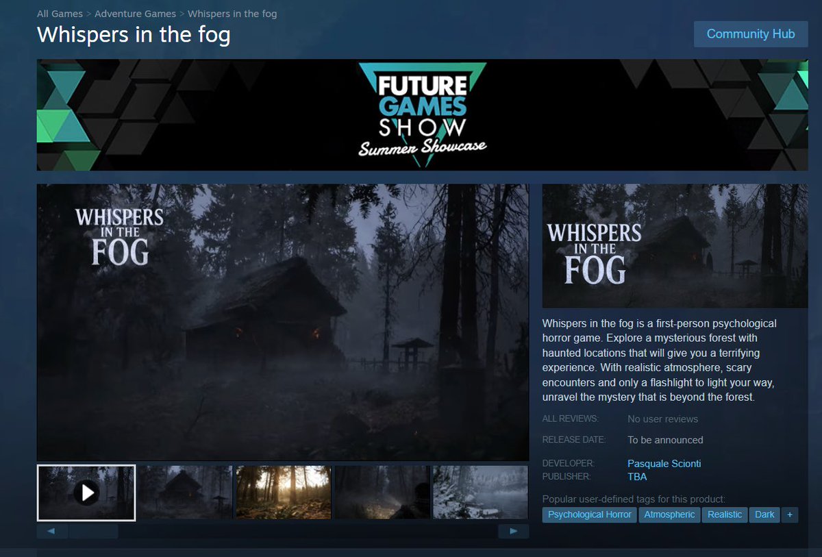 Whispers in the fog is a first-person psychological horror game. Explore a mysterious forest with haunted locations that will give you a terrifying experience. With a realistic atmosphere, scary encounters and only a flashlight to light your way, unravel the mystery that is