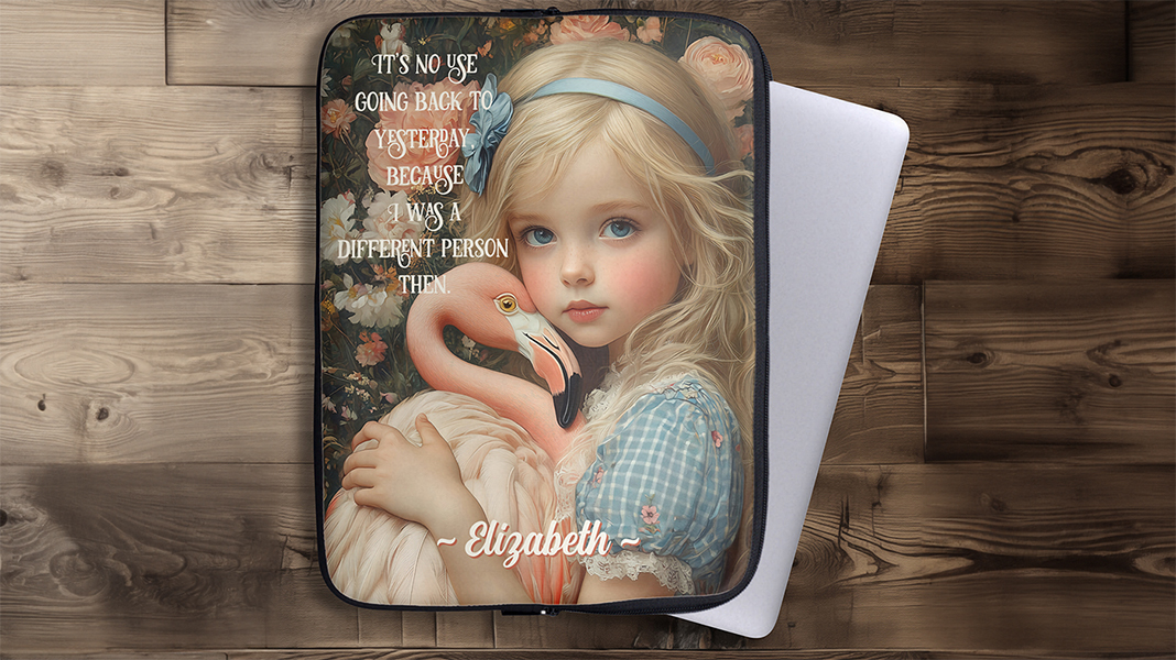 Laptop Electronics Bag. This laptop case is flamingo-approved! Alice is here with her feathered friend to keep your devices dreamy 🦩 #zazzlemade #laptopbag #AliceInWonderland 
Beautifully personalised for a special gift.
zazzle.com/alice_in_wonde…