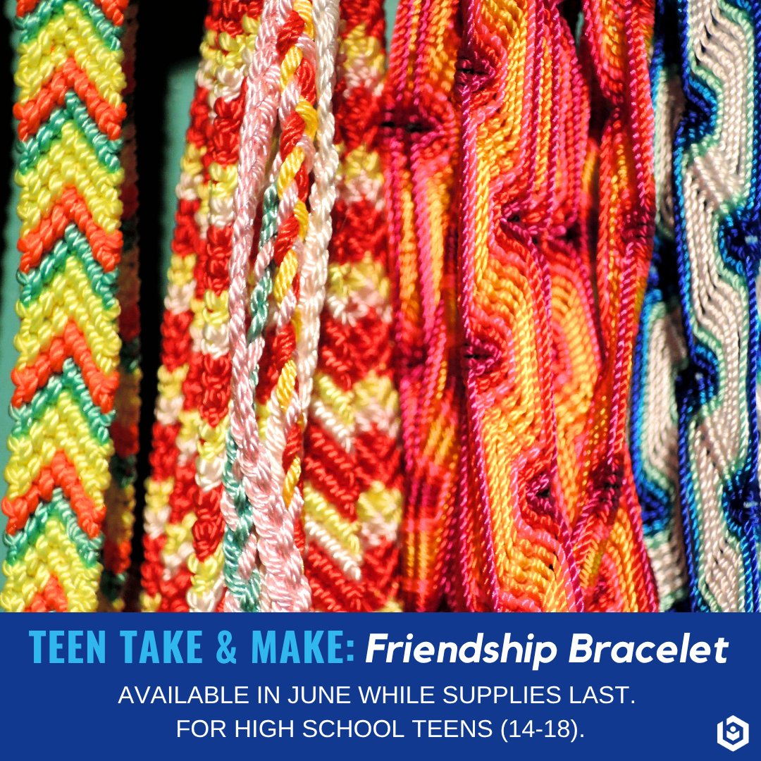 Hey teens! Are you feeling creative? Stop by the Teen Room in June to pick up a take and make kit to make your very own friendship bracelet, while supplies last! #BPLibrary