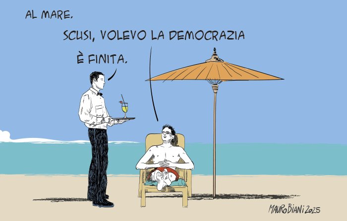 nonsonpago (@nonsonpago1) on Twitter photo Al mare.
Scusi, volevo la #democrazia
Ė finita.
Immenso Mauro,grazie.👏
#Biani !❣️
La democrazia va #difesa #sempre, NON ė #scontata !
"Stringiamo le schede come biglietti d'amore" e #votiamo.
#Referendum8e9giugno
#Referendum2025
Tutti a #votare !✊
<a href="/maurobiani/">Mauro Biani</a>
<a href="/repubblica/">Repubblica</a> Al mare.
Scusi, volevo la #democrazia
Ė finita.
Immenso Mauro,grazie.👏
#Biani !❣️
La democrazia va #difesa #sempre, NON ė #scontata !
"Stringiamo le schede come biglietti d'amore" e #votiamo.
#Referendum8e9giugno
#Referendum2025
Tutti a #votare !✊
<a href="/maurobiani/">Mauro Biani</a>
<a href="/repubblica/">Repubblica</a>