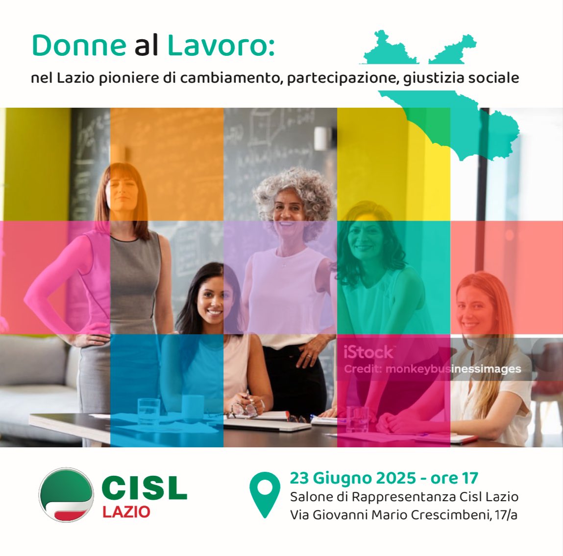 Cisl_Lazio's tweet photo. Save the Date! 

 "Donne al Lavoro: nel Lazio pioniere di cambiamento, partecipazione, giustizia sociale". 

🗓️ 23 Giugno 2025, ore 17:00  
📍 Salone di Rappresentanza Cisl Lazio, Via Giovanni Mario Crescimbeni, 17/a
#DonneAlLavoro #Cambiamento #GiustiziaSociale #CISLLazio https://t.co/vRtMJyTq5o