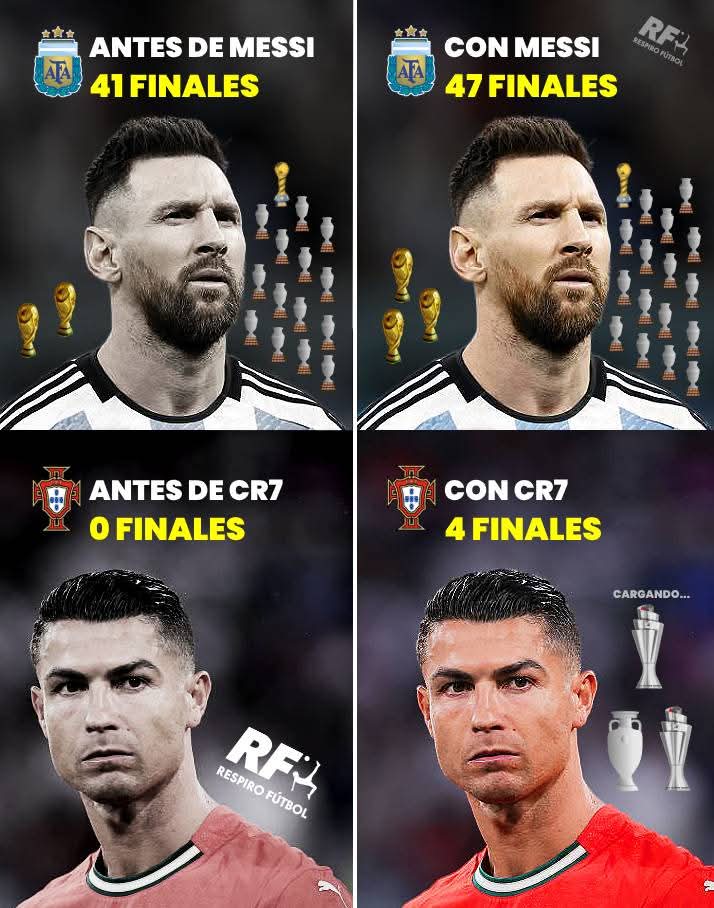 A uno siempre lo culpan por cada derrota y le exigen ganar un mundial con un país sin finales en su historia, al otro siempre lo justificaron al perder 4 finales al hilo en 9 años con un país de 41 finales en su historia.
Uno es influencia pura, el otro es influenciado por otros.