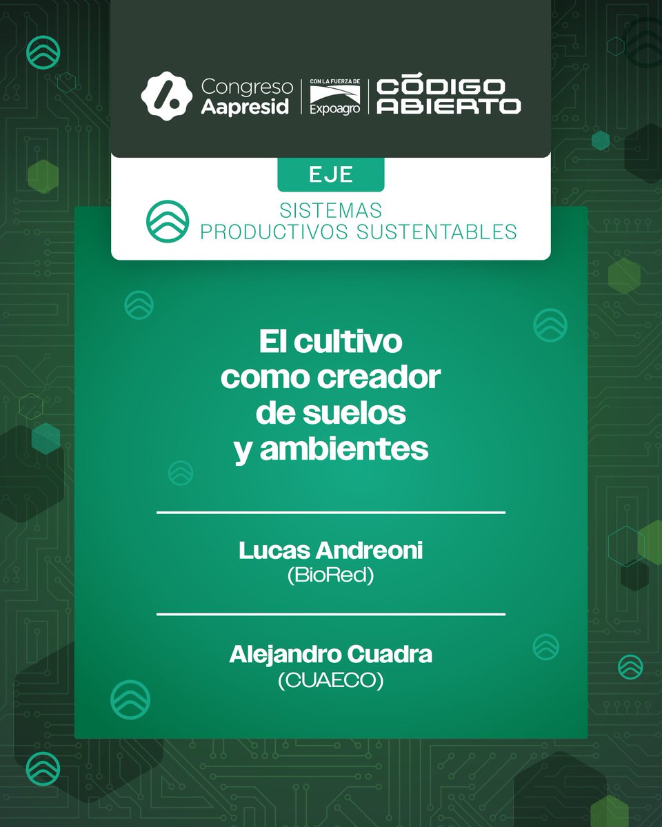aapresid's tweet photo. 📢Congreso Aapresid con la fuerza de @Expoagrocom  

¡Se descifraron las primeras charlas de este código abierto! 🧩

Y nos marcan el rumbo hacia una nueva edición inolvidable el próximo 6, 7 y 8 de agosto en La Rural, Predio Ferial de Bs. As. ¡pronto tendremos más novedades! https://t.co/jJ2IsYcxMx