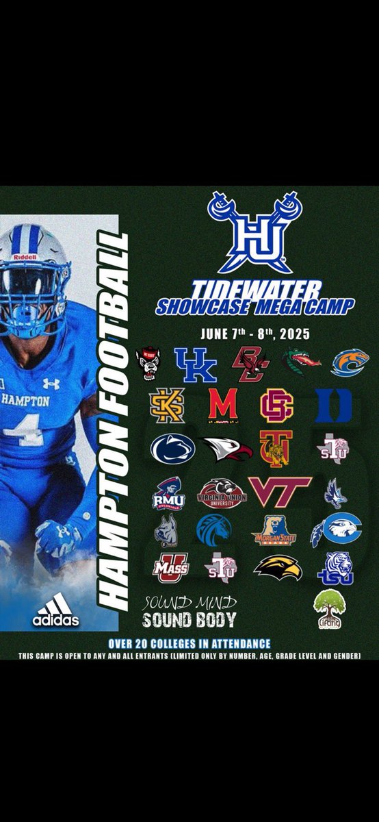 ColePresswood (@presswoodcole) on Twitter photo Jersey #52. Time to Compete @ Tidewater Mega Camp <a href="/hupirates_fb/">Hampton Football</a> <a href="/smsbacademy/">SoundMind SoundBody®</a> always puts in a great camp <a href="/Coachcrist1/">Brian Crist</a> <a href="/BuckFitz/">NPA/SUPERMAX 100</a> <a href="/NCEC_Recruiting/">NPA</a> <a href="/MarcSutherland_/">Marcus Sutherland</a>
<a href="/smsbacademy/">SoundMind SoundBody®</a> <a href="/adidas/">adidas</a> <a href="/Hunter_DeNote/">Hunter DeNote</a> <a href="/DannyOBrienQB/">Danny O'Brien</a> <a href="/UMassCoachJake/">Mike Bajakian</a> <a href="/CoachPepHam/">Pep Hamilton</a> <a href="/TSUFbrecruiting/">Tennessee State Football Recruiting</a> <a href="/CoachKurtRoper/">Kurt Roper</a> Jersey #52. Time to Compete @ Tidewater Mega Camp <a href="/hupirates_fb/">Hampton Football</a> <a href="/smsbacademy/">SoundMind SoundBody®</a> always puts in a great camp <a href="/Coachcrist1/">Brian Crist</a> <a href="/BuckFitz/">NPA/SUPERMAX 100</a> <a href="/NCEC_Recruiting/">NPA</a> <a href="/MarcSutherland_/">Marcus Sutherland</a>
<a href="/smsbacademy/">SoundMind SoundBody®</a> <a href="/adidas/">adidas</a> <a href="/Hunter_DeNote/">Hunter DeNote</a> <a href="/DannyOBrienQB/">Danny O'Brien</a> <a href="/UMassCoachJake/">Mike Bajakian</a> <a href="/CoachPepHam/">Pep Hamilton</a> <a href="/TSUFbrecruiting/">Tennessee State Football Recruiting</a> <a href="/CoachKurtRoper/">Kurt Roper</a>