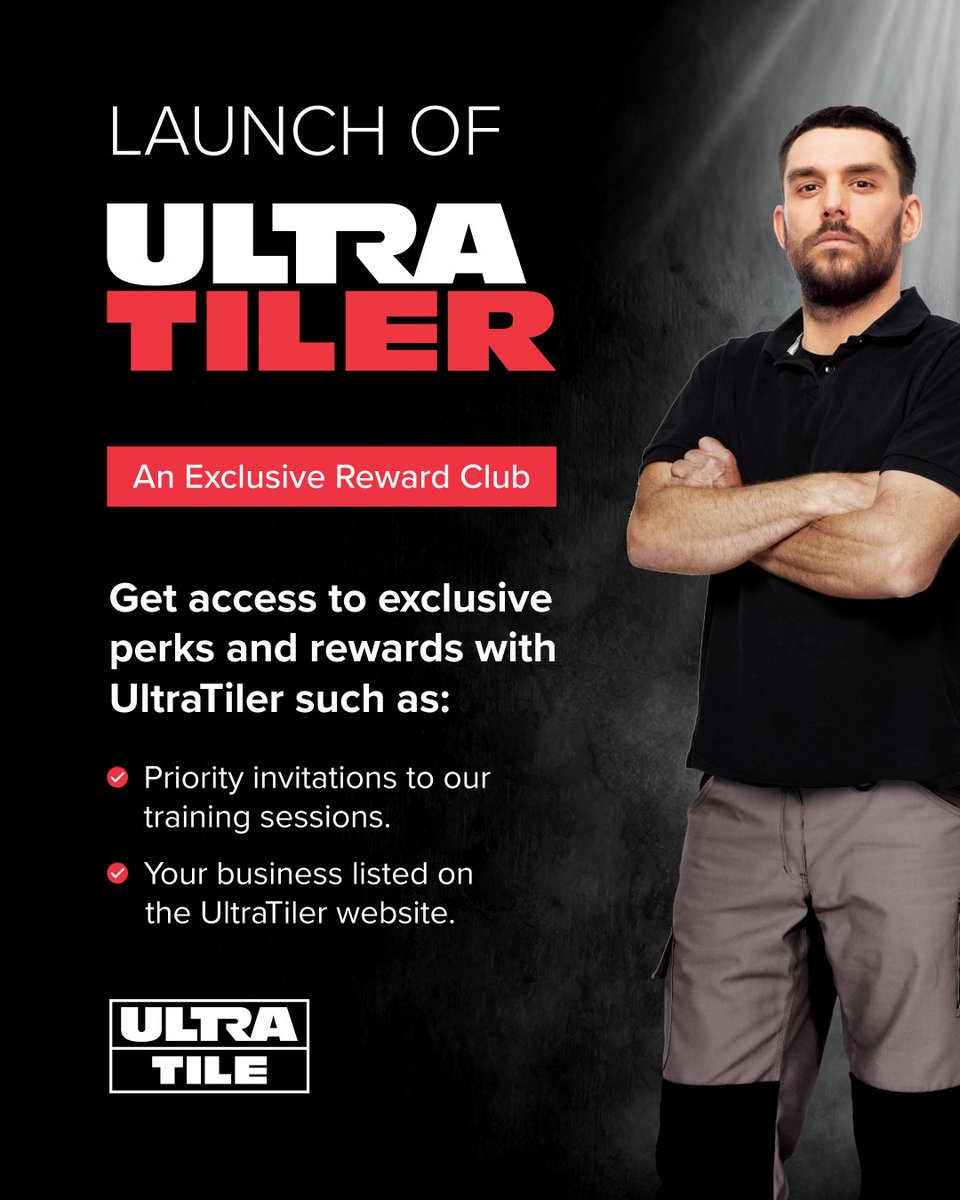 Hard graft deserves real rewards! 🌟

Join UltraTiler and unlock exclusive perks just for being part of the club.

This isn't just another loyalty scheme, this is for the pros 🙌

Register your interest 🔗 hubs.ly/Q03q6dgR0 

#UltraTiler #RewardsClub