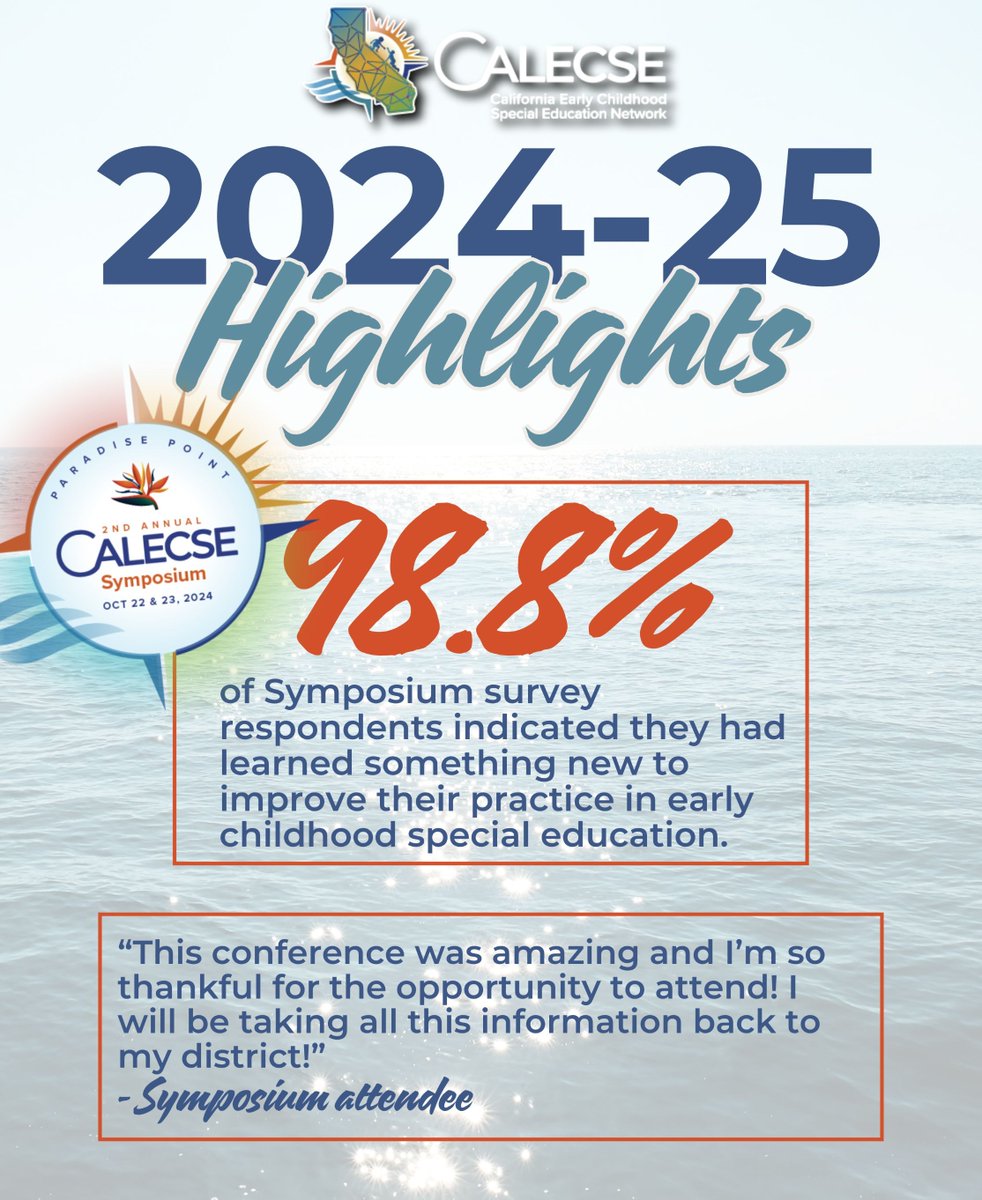 Cal_ECSE's tweet image. As we look back on our Building Bridges Symposium, it’s clear the experience was as meaningful to our attendees as it was to us! Our survey results overwhelmingly indicated that attendees learned something new to help them improve their work in early childhood special education.