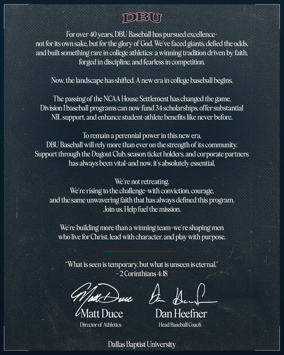 DBUAthletics's tweet image. New era. Same purpose.
Click the link to contribute to the next chapter of DBU Baseball.
🔗 | bit.ly/47541KK