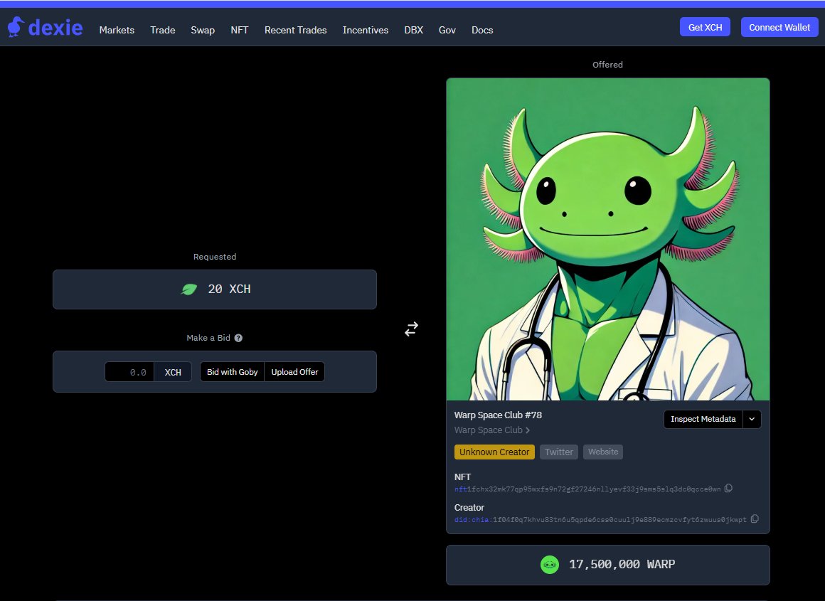 Another #WSP #NFT + 17.5M $WARP bundle has sold!   

Welcome to the club! Good luck to the new owner this Sunday for the #ChiaFriends giveaway!  

Visit here for more bundle offers 👉dexie.space/offers/col1tuf…

#Chia $XCH