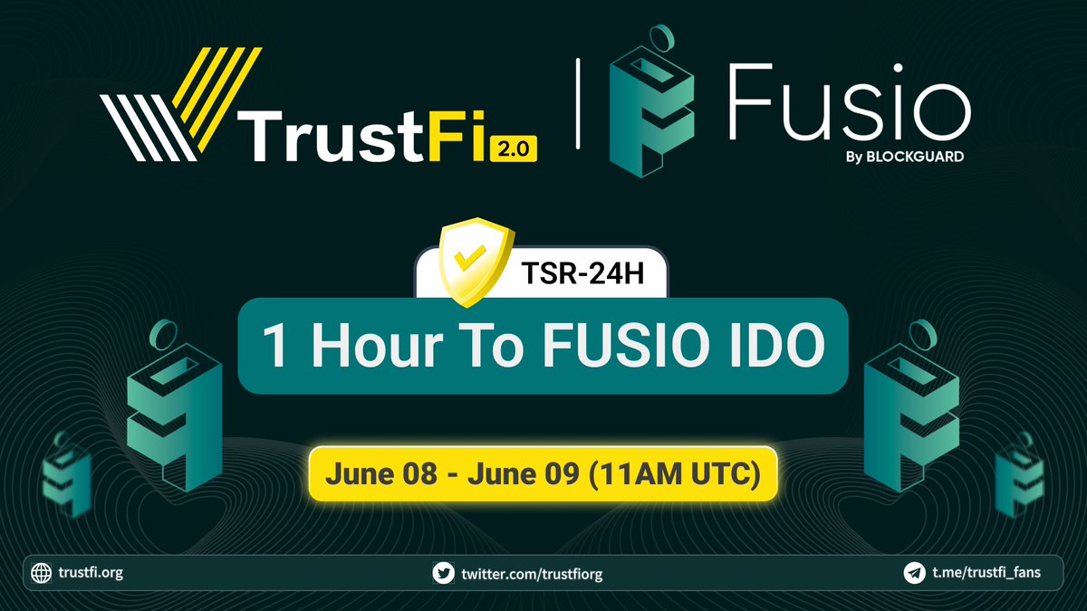 trustfiorg's tweet photo. 🔔 1 HOUR to @blockguard1 IDO on @trustfiorg! ⏳
This is your last call to join $FUSIO’s public sale! 🚀
🔗 Join FUSIO's IDO at 11AM UTC: https://t.co/hibWBycRIo
🔥 Make your move and unlock the power of AI-driven DeFi!
#BlockGuard #TrustFi #IDO