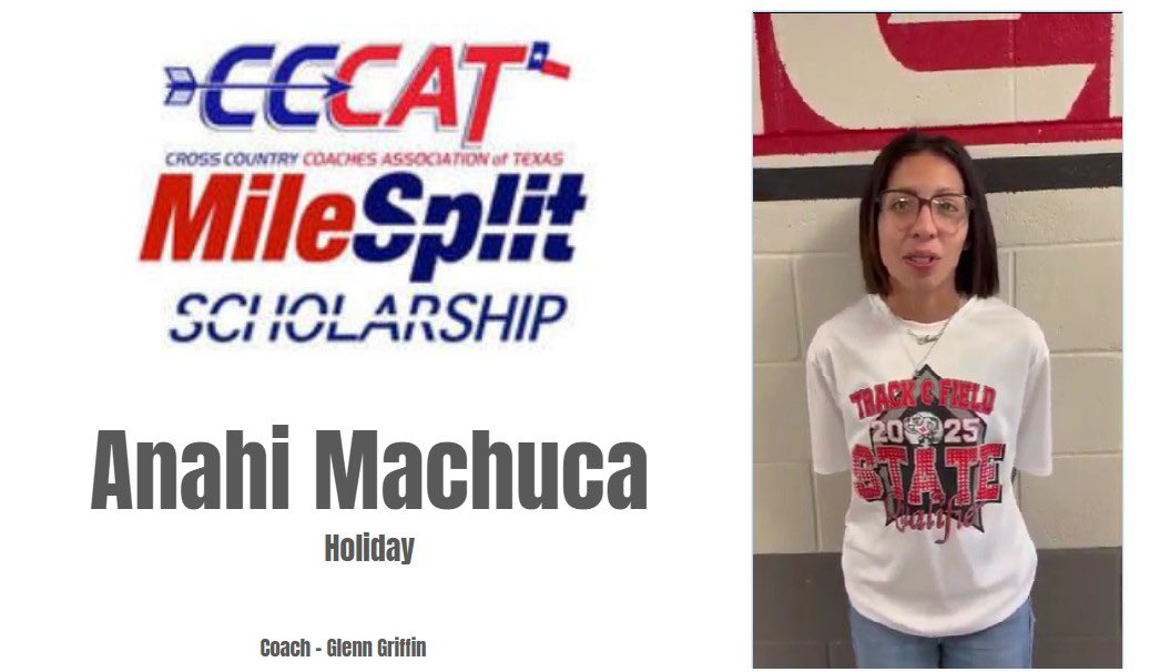 🌴😎SUMMER CLINIC😎🌴

<a href="/TXMileSplit/">Texas MileSplit</a> Scholarship WINNER‼️

Congratulations to Anahi Machuca and her coach Glenn Griffin of <a href="/HollidayEagles/">Holliday High School</a> 

👏👏👏
