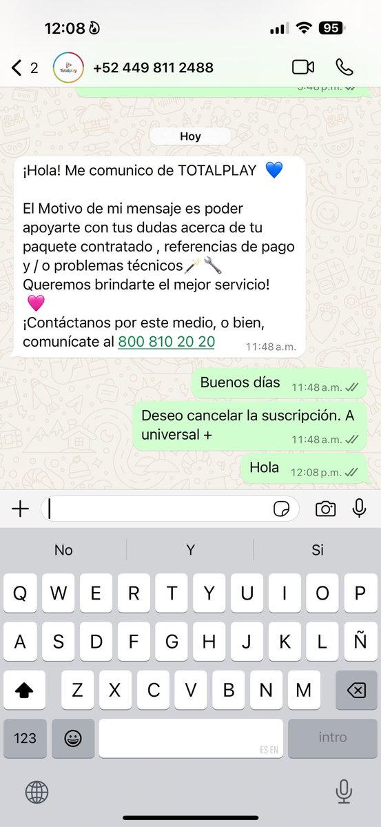 iBecFer's tweet photo. @totalplaymx  que onda con su servicio de atención al cliente? Llevo 4 llamadas y nadie me atiende y ahora por WhatsApp media hora y no hay respuesta. 
Quiero cancelar un servicio que yo no contraté y que su asesor me asignó a la fuerza. @Profeco https://t.co/34DD1kUh1o