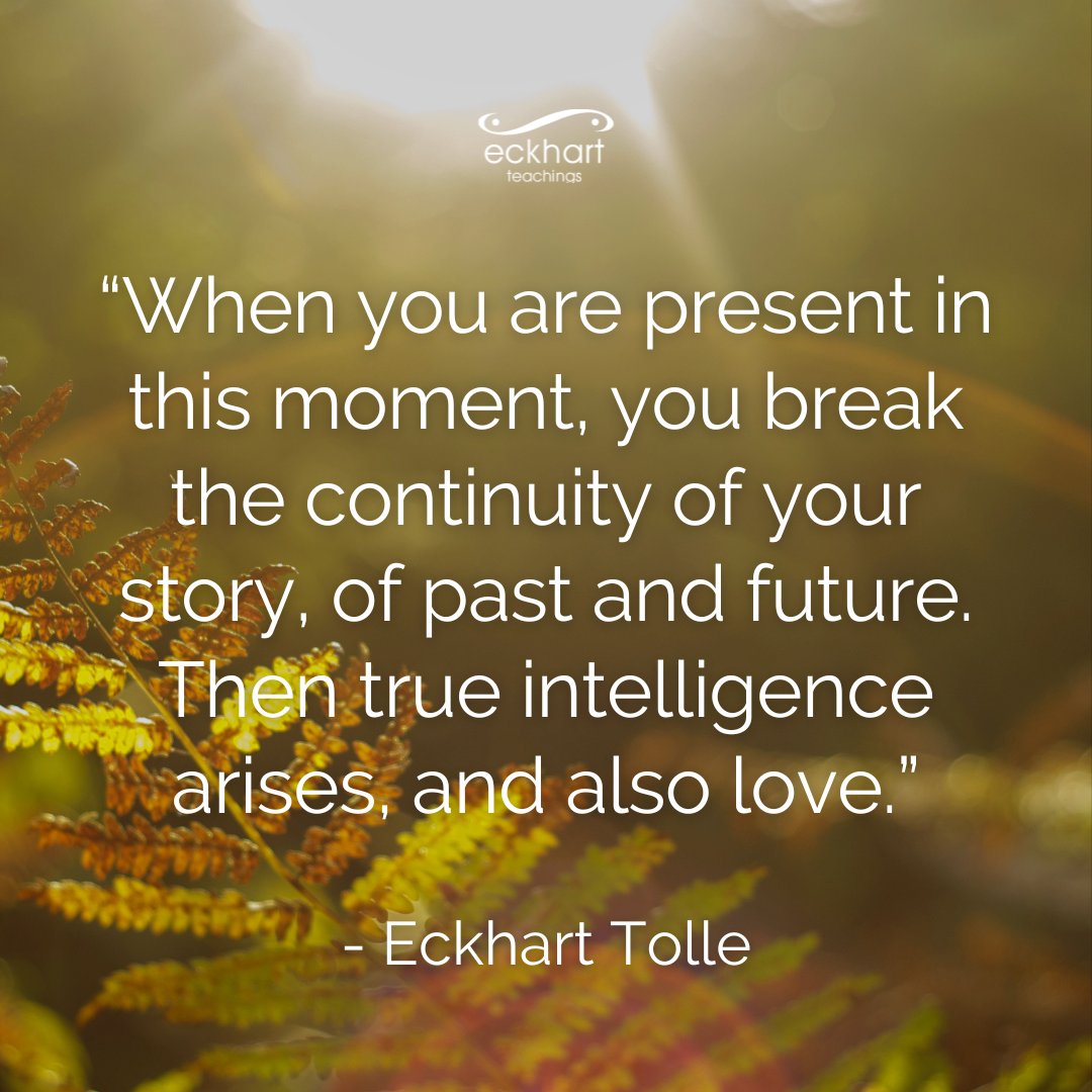 EckhartTolle's tweet photo. “When you are present in this moment, you break the continuity of your story, of past and future. Then true intelligence arises, and also love.” - Eckhart Tolle https://t.co/n3gQQK6dIs
