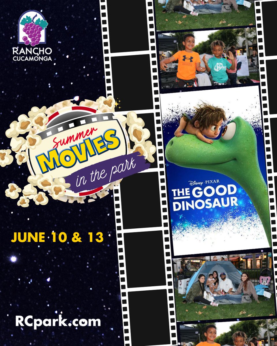 Come along for Movies in the Park on Tuesday, June 10 at Victoria Gardens Chaffey Town Square or Friday, June 13 at Red Hill Community Park for a showing of The Good Dinosaur! Movies start at dusk.
 
For more info, please visit RCpark.com.