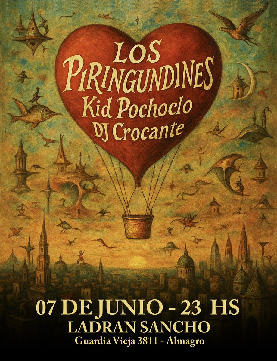 Hoy! Noche de ritual y patio amiguero musical
Abre la noche #KidPochoclo (Solo set cadencioso)
<a href="/Piringundines/">Los Piringundines</a> en modo espectral emotivo
y una selección crocante de cumbias hasta las 4AM
Entrada libre desde las 23hs en <a href="/ladransantxo/">Ladran Sancho</a> 
#MundoPiringundines