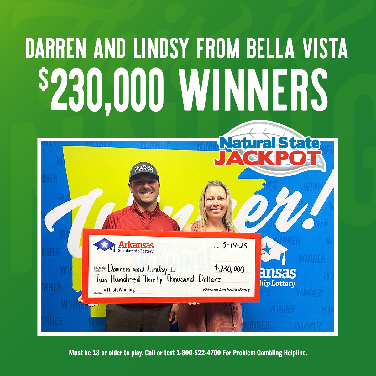 You know that thing where you accidentally buy the wrong lottery ticket and win $230,000 on your birthday? Darren and Lindsy do and suggest you try it. #ThisIsWinning MyArkansasLottery.com/About/Where-to…