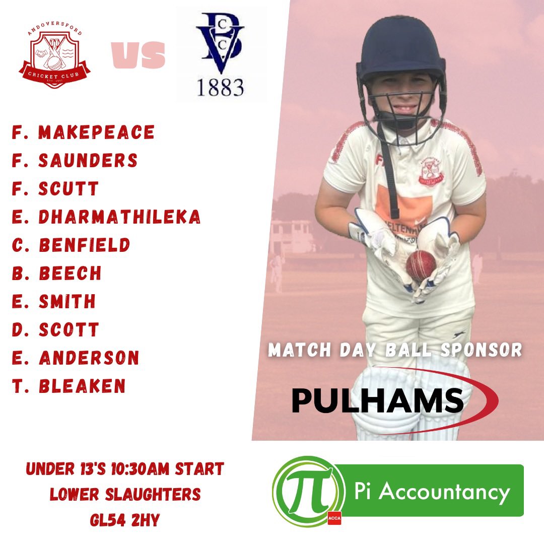 Come support our u13s tomorrow #uptheford <a href="/PiAccountancy/">Pi accountancy</a> <a href="/PulhamsCoaches/">Pulhams Coaches</a> <a href="/BourtonValeCC/">Bourton Vale Cricket Club</a>