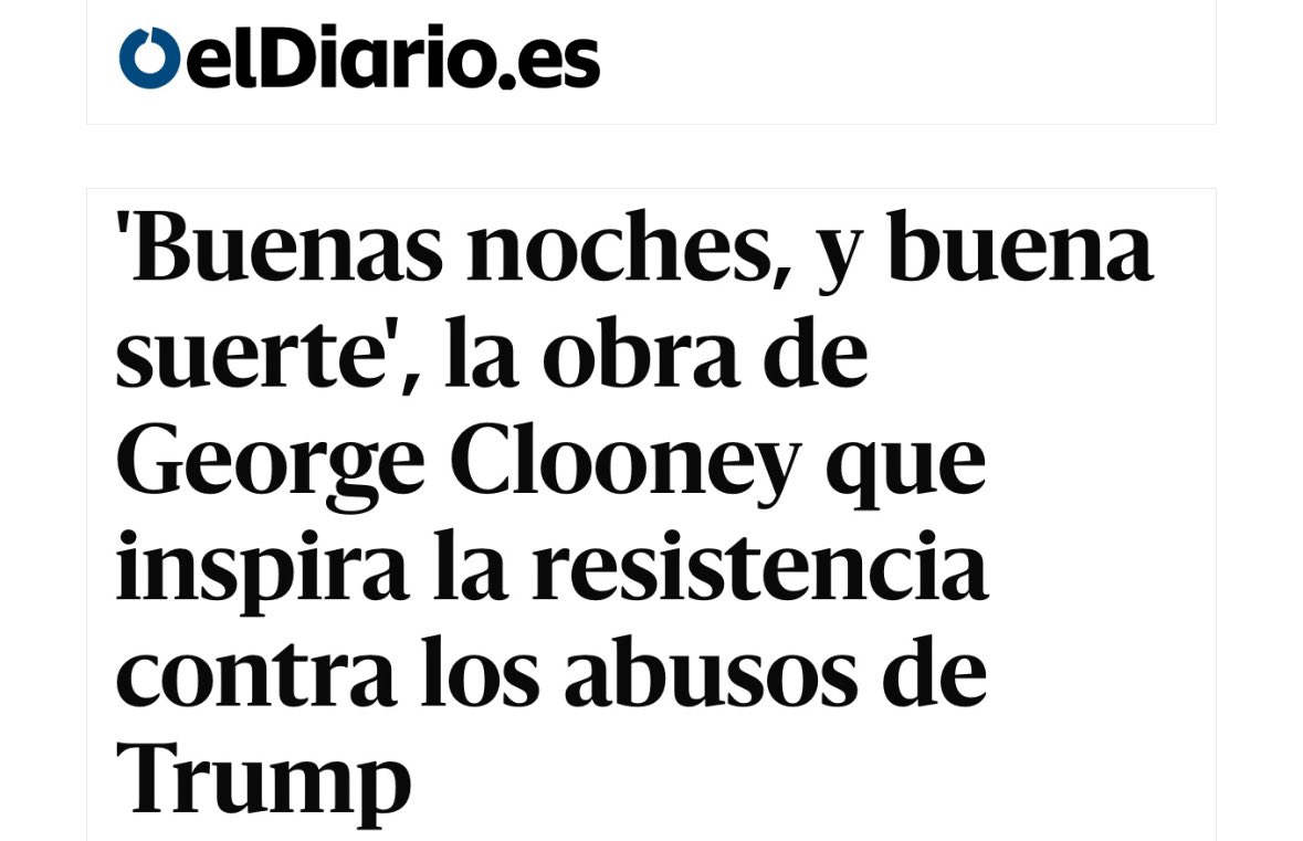 elPeriódico (@el_periodico) on Twitter photo 'Buenas noches, y buena suerte', la obra de George Clooney que inspira la resistencia contra los abusos de Trump: eldiario.es/cultura/teatro… Por <a href="/mariaramirezNY/">María Ramírez</a> (vía <a href="/eldiarioes/">elDiario.es</a>) 'Buenas noches, y buena suerte', la obra de George Clooney que inspira la resistencia contra los abusos de Trump: eldiario.es/cultura/teatro… Por <a href="/mariaramirezNY/">María Ramírez</a> (vía <a href="/eldiarioes/">elDiario.es</a>)