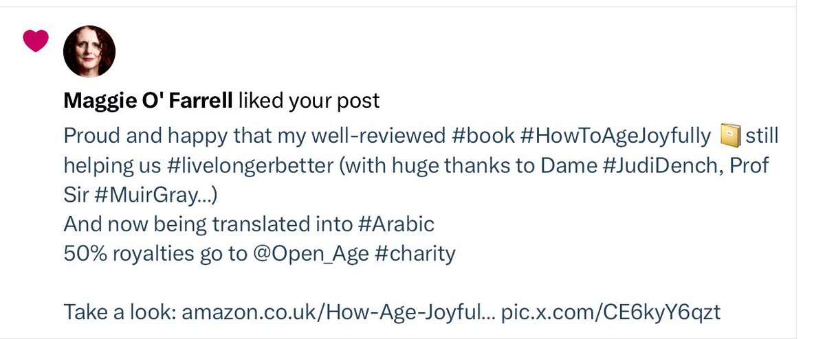 Totally chuffed #MaggieOFarrell liked a post about my little book  - out of the blue ☺️😳
She’s only one of my very favourite #authors. Adore and admire her #books, Hamnet, After You’d Gone, The Marriage Portrait…... 
How lovely is that? Thanks so much Maggie 🙏🏻