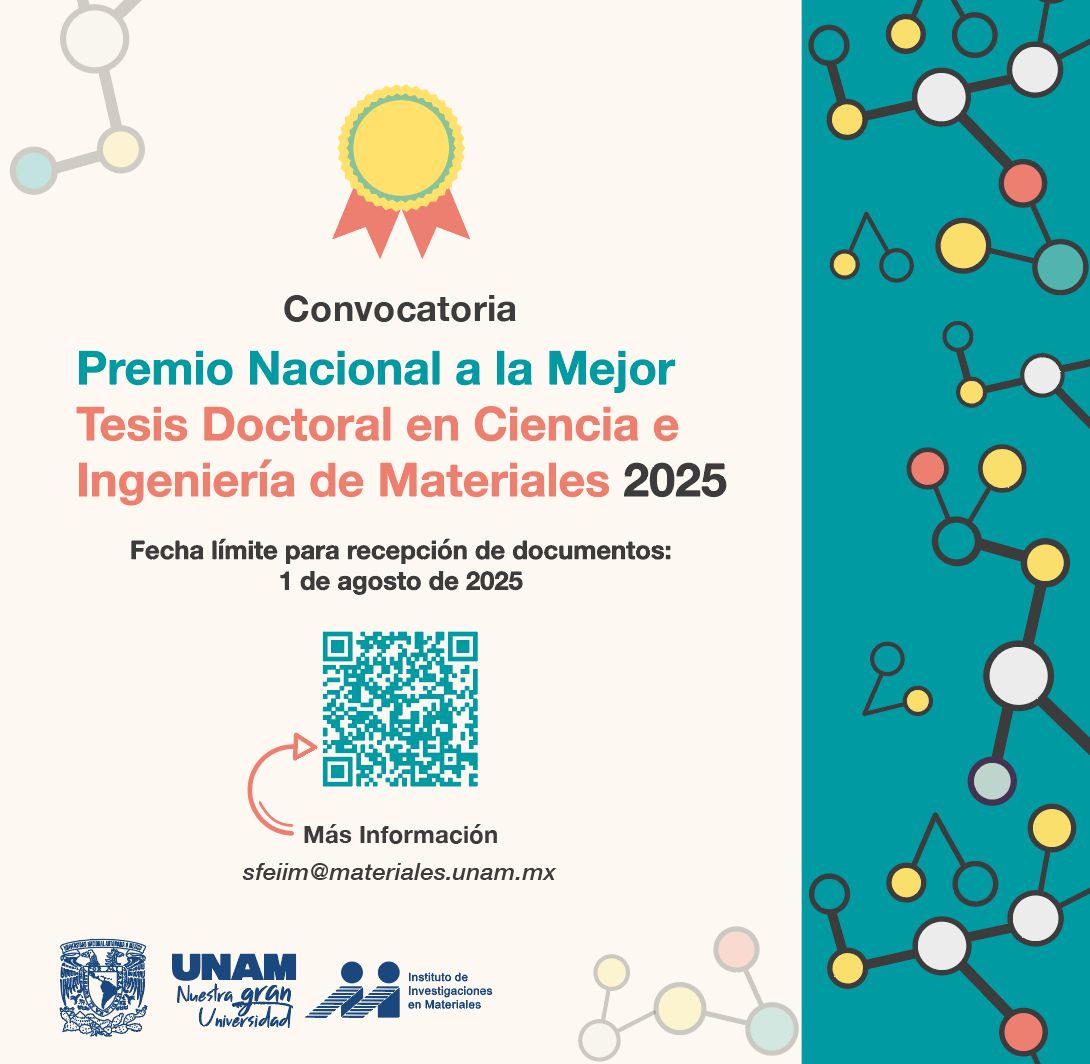 Capítulo Estudiantil SMMater-CDMX-Sur (@smmatercdmxsur) on Twitter photo 🎓 ¿Tu tesis doctoral en Ciencia e Ingeniería de Materiales fue sobresaliente?
¡Esta convocatoria es para ti!
🟢 Premio Nacional a la Mejor Tesis Doctoral 2025
📅 Fecha límite: 1 de agosto
📩 sfeiim@materiales.unam.mx
🔗 Más info: en el QR de la imagen 🎓 ¿Tu tesis doctoral en Ciencia e Ingeniería de Materiales fue sobresaliente?
¡Esta convocatoria es para ti!
🟢 Premio Nacional a la Mejor Tesis Doctoral 2025
📅 Fecha límite: 1 de agosto
📩 sfeiim@materiales.unam.mx
🔗 Más info: en el QR de la imagen