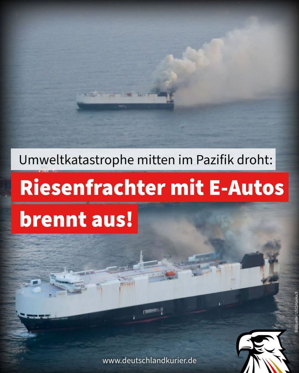 Ein Riesenfrachter mit rund 3.000 Fahrzeugen an Bord, darunter knapp 800 Hybrid- und Elektroautos, ist mitten im Pazifik aus noch unbekannter Ursache in Brand geraten. Die 22-köpfige Besatzung gab das Schiff unversehrt auf. Der Seetransporter war am 26. Mai in China gestartet.