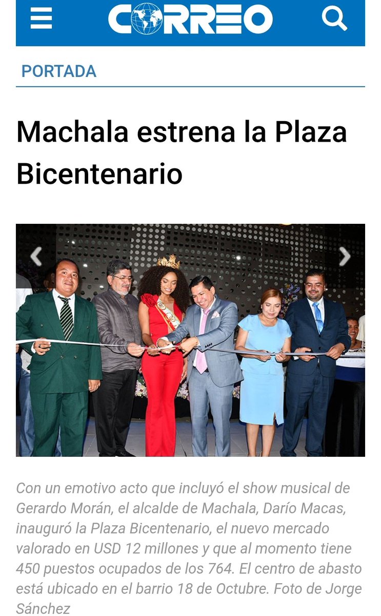 #ATENCION #ULTIMAHORA #Machala #ElOro: El #6Junio el Ing. Darío Macas, Alcalde de Machala, Prov. de El Oro, inauguró la Fase 1 del Mercado Bicentenario, con un costo de 12 millones de dólares que superaría la inversión de la ampliación del estadio Capwell del Emelec de Guayaquil.