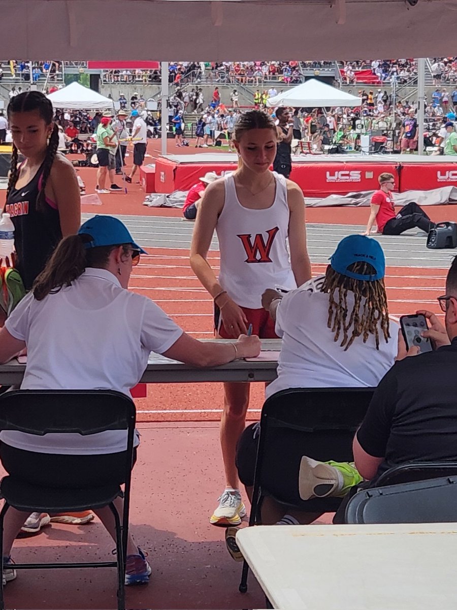 Ella Rhoades checking in for the 3200M at State.