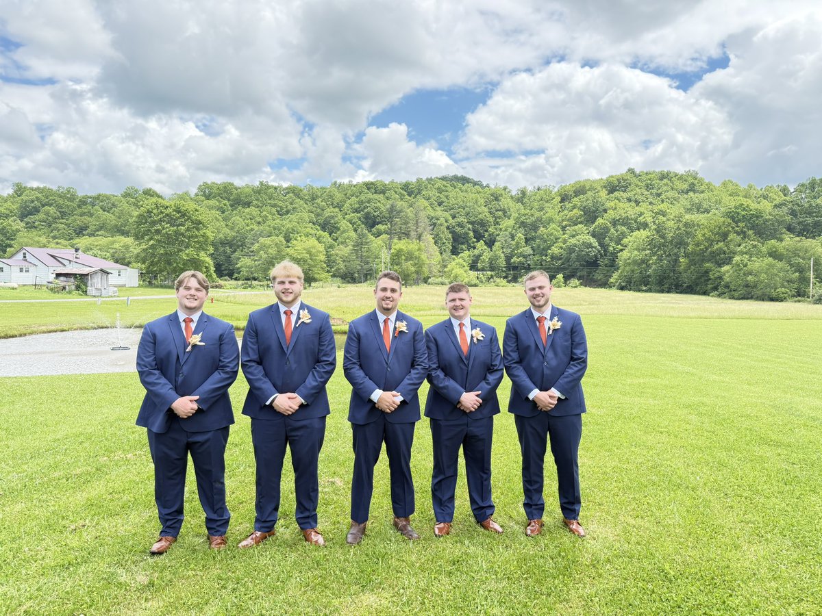 Fairmont State Football Offensive Linemen plus a future Falcons Offensive Lineman at Jaydon’s wedding!