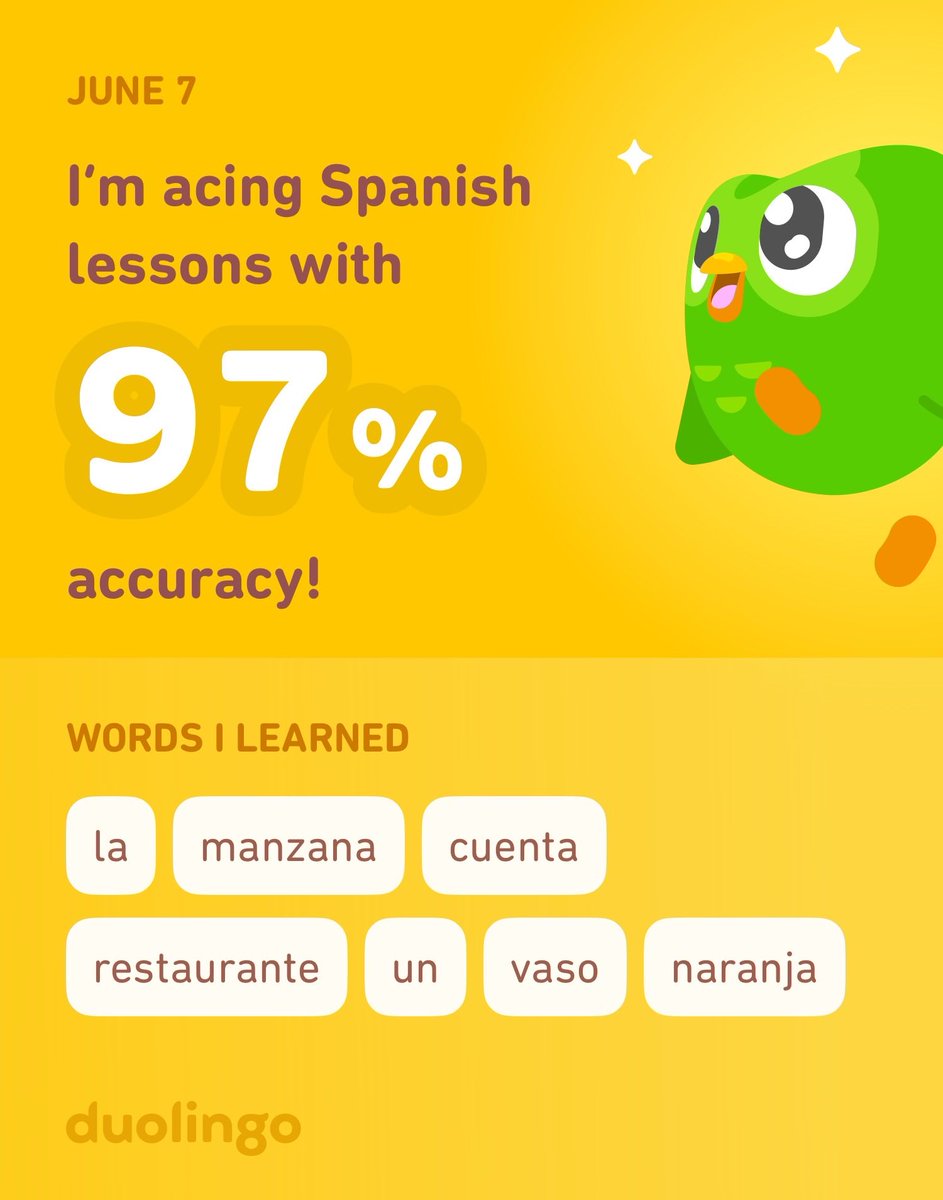 WooHooFactor's tweet photo. I’m learning Spanish on Duolingo! It’s free, fun, and effective. https://t.co/spp5f2kpMt