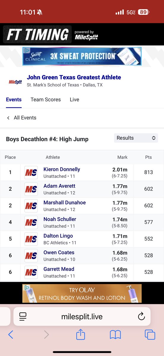 Nice warm up for New Balance Nationals. Competing at the John Green, Texas Greatest Athlete meet at St Mark’s School of Texas. 1st time trying Decathlon, probably the last! 
#highjump #TXgreatestathlete