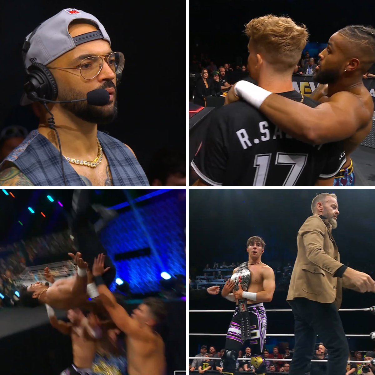 onlylukaWfans's tweet image. #NickWayne retiene su título frente a #LeeJohson #ARFOX y #SammyGuevara... buen combate... #RICOCHET en comentarios mira opciones para una facción y #CHRISTIAN felicita a su hijastro #aew #fyterfest