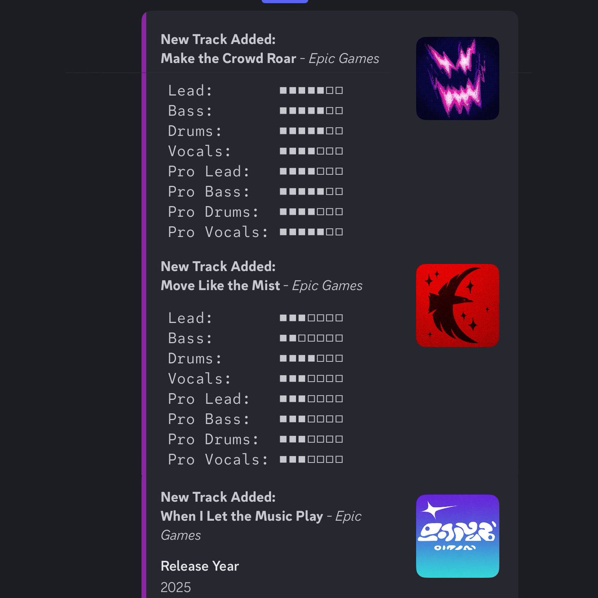 new jam tracks (the last one is unrated) #FortniteFestival