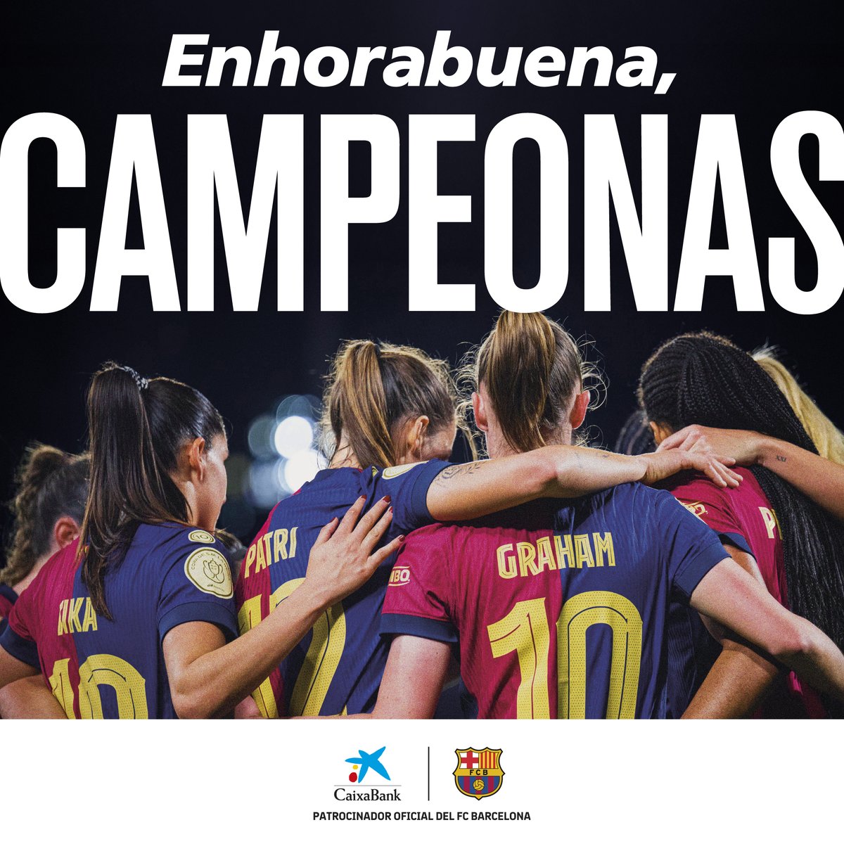 CaixaBank (@caixabank) on Twitter photo Otro título, otra temporada para la historia 🏆🔥Gracias por hacernos vibrar con vuestro fútbol. ¡Sois enormes, campeonas! 💙❤️<a href="/FCBfemeni/">FC Barcelona Femení</a>
#ForçaBarça #ElFútbolDeTodas #LaLiga Otro título, otra temporada para la historia 🏆🔥Gracias por hacernos vibrar con vuestro fútbol. ¡Sois enormes, campeonas! 💙❤️<a href="/FCBfemeni/">FC Barcelona Femení</a>
#ForçaBarça #ElFútbolDeTodas #LaLiga