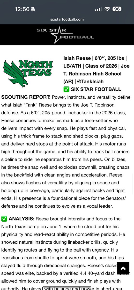 TankIsiah's tweet image. Thanks for the write up @sixstarfootball
@CoachRBolden @Senator_Pride @MeanGreenFB @Rivals @247Sports
