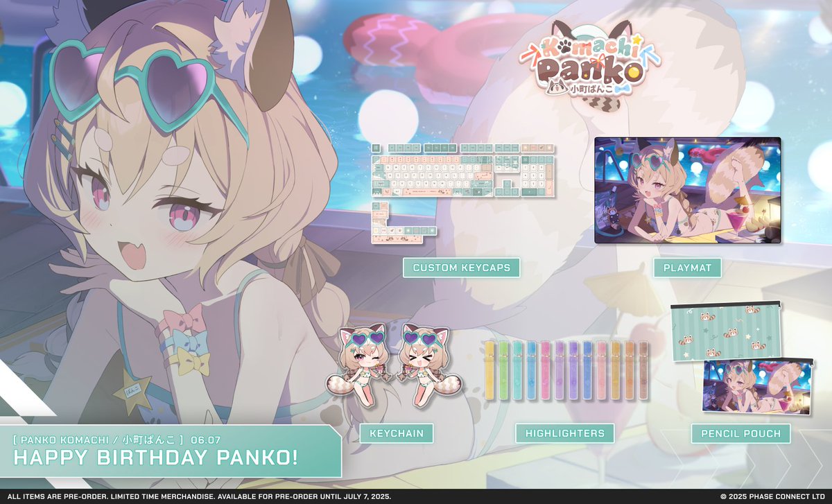phase_shop's tweet image. 🎂 [Birthday Merch Pre-Order] 🎂

Happy Birthday Panko! She may be chibi-sized, but don’t be fooled this red panda’s packing serious summer energy! 🍭

Celebrate with a birthday set built for late-night clicks, sweet-scented scribbles, and Panko keeping you company through every…