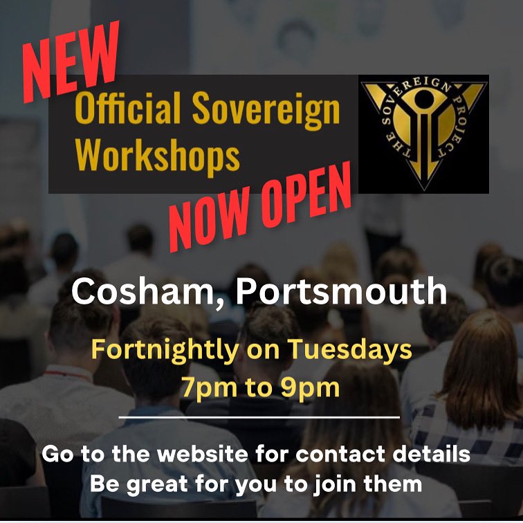 SovereignPete's tweet photo. 💥Boom💥 Another Workshop launches. The Sovereign Project continues to grow!! If you live in or near Portsmouth, get in contact and go join them for free mind blowing information 😉 #new #workshop #event #knowledgeiskey #knowledgeispower #portsmouth #cosham #joinus https://t.co/kVobOOghzF