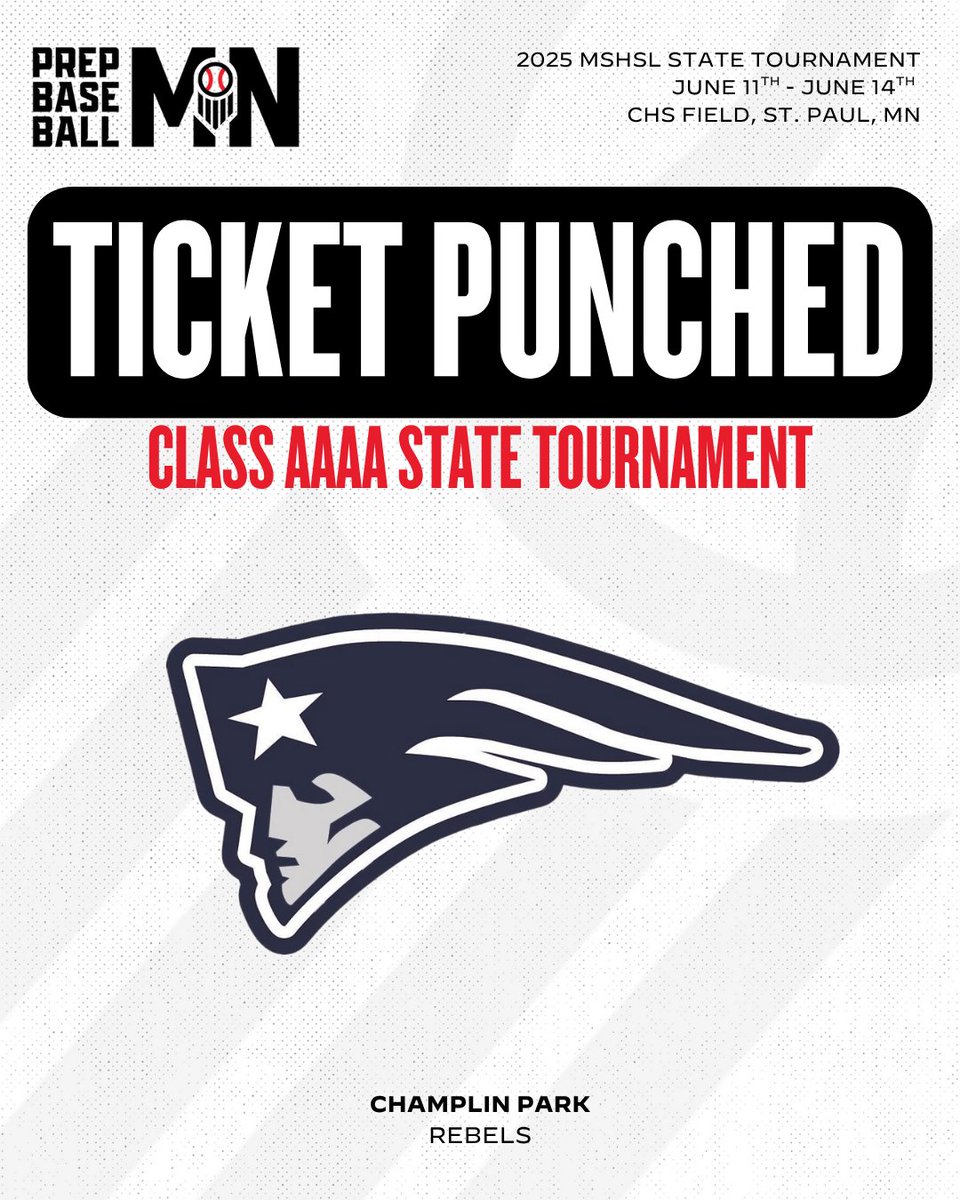 Prep Baseball Minnesota (@prepbaseballmn) on Twitter photo ๐ง๐๐๐๐๐ง ๐ฃ๐จ๐ก๐๐๐๐ ๐๏ธ ๐ฅ
Congratulations to the Champlin Park Rebels on punching their ticket to the 2025 Minnesota State Tournament!
<a href="/rebelsbaseball/">CPHS Baseball</a> โก๏ธ CHS Field ๐ง๐๐๐๐๐ง ๐ฃ๐จ๐ก๐๐๐๐ ๐๏ธ ๐ฅ
Congratulations to the Champlin Park Rebels on punching their ticket to the 2025 Minnesota State Tournament!
<a href="/rebelsbaseball/">CPHS Baseball</a> โก๏ธ CHS Field