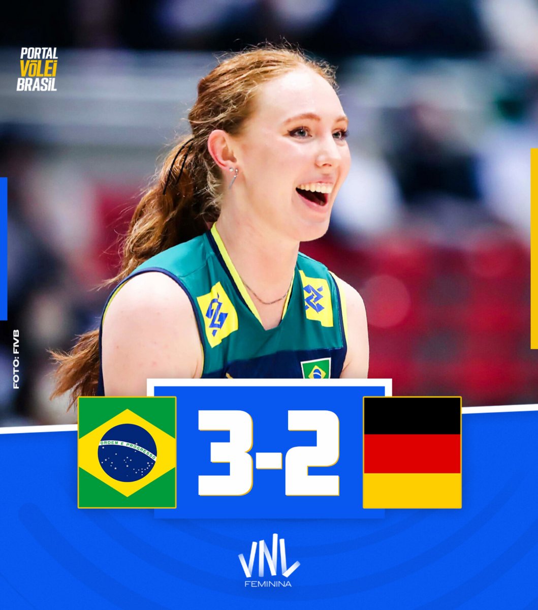 ✅ FIM DE JOGO!

🏐 🇧🇷 BRASIL 3x2 ALEMANHA 🇩🇪
➡️ (25x23, 21x25, 23x25, 25x20, 15x08)
🏆 VNL Feminina | Semana 01