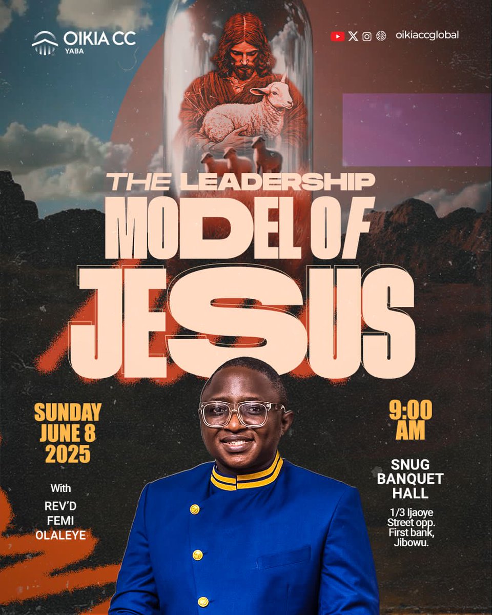 The leadership model of Jesus Christ is rooted in purpose and  service. True leadership starts at the feet of those we’re called to serve.

Join us this Sunday as we continue the series on Leadership.

🏠: Snug Banquet Hall, Jibowu, Yaba
⏰: 9:00am 
#myoikia