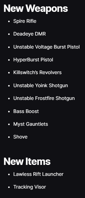 Creative / UEFN News!

All new Items being added in CH6S3 (36.00):