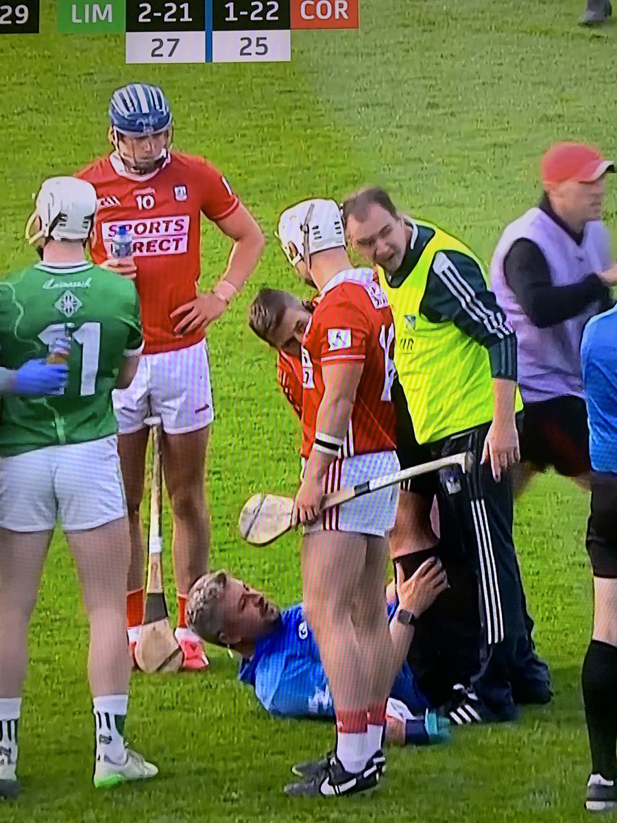 Big blow for limerick as their most valuable player goes down with cramp #MunsterFinal