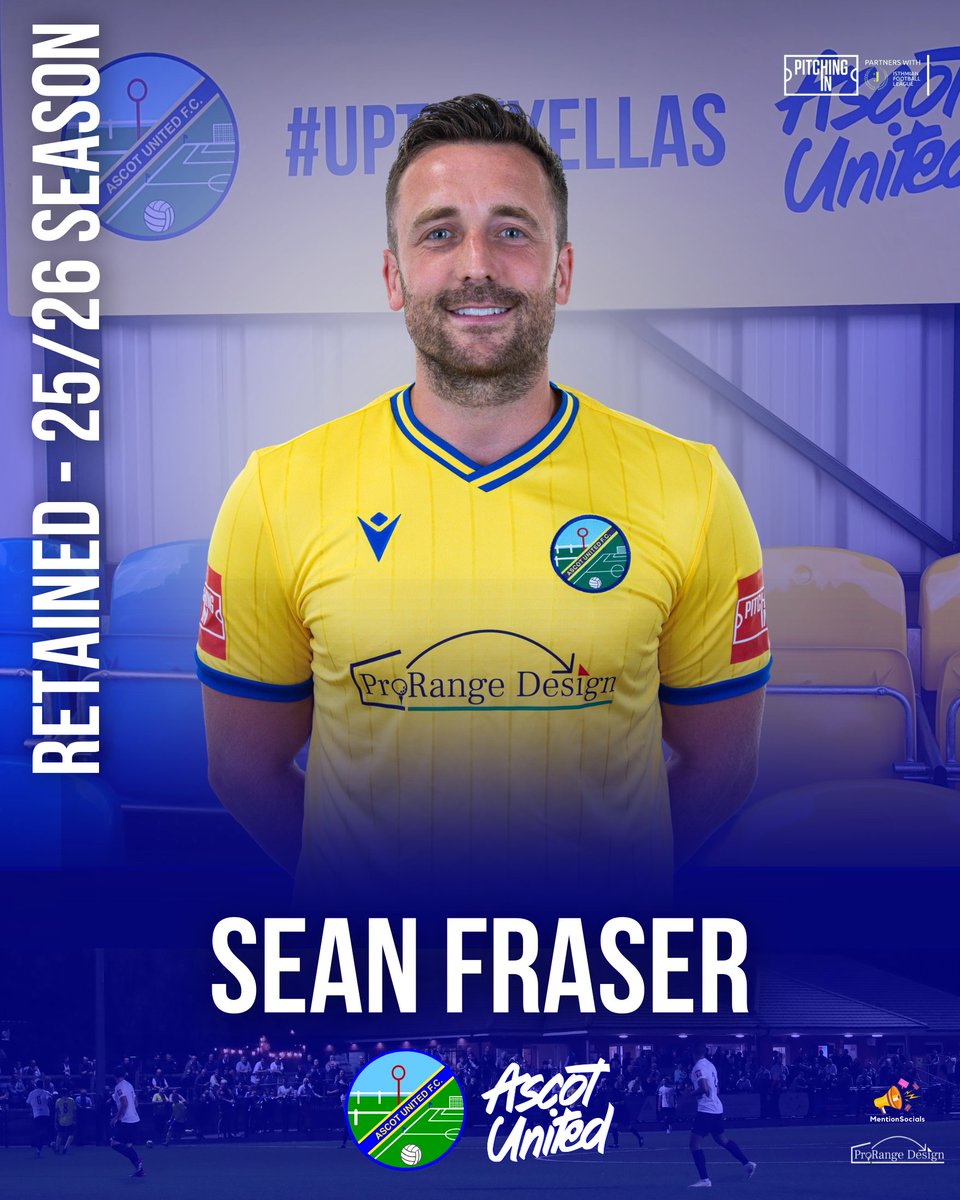 AscotUnitedFC's tweet photo. We are delighted to announce that Sean Fraser re-signs for the 25/26 season ✍️
Last campaigns Players Player and Supporters Player of the Season, commits to the Yellas once again 👏
#WeAreAscot #UpTheYellas💛💙 https://t.co/oNZi6lCbC8