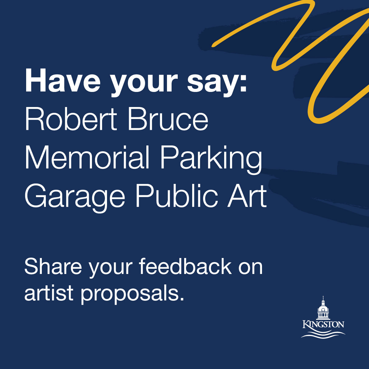 We invited Kingston artists to share proposals for a new public art project at the Robert Bruce Memorial Parking Garage.

Four artists have been shortlisted and now we want your feedback! Complete the survey by June 19: getinvolved.cityofkingston.ca/robert-bruce-m…