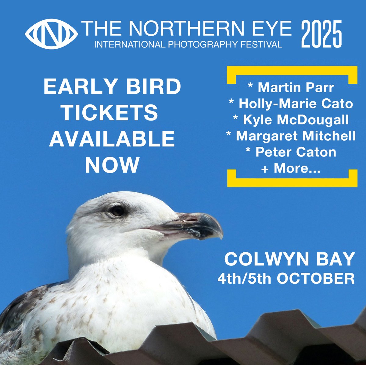 Northern Eye Festival (@northerneyefest) on Twitter photo Our honouring of photography is centred around a core Speaker’s Weekend, this year held on 4th & 5th Oct, and hosted in Theatr Colwyn, the oldest working theatre in Wales and home of Oriel Colwyn.
Limited numbers of EARLY BIRD tickets are available now at northerneyefestival.co.uk Our honouring of photography is centred around a core Speaker’s Weekend, this year held on 4th & 5th Oct, and hosted in Theatr Colwyn, the oldest working theatre in Wales and home of Oriel Colwyn.
Limited numbers of EARLY BIRD tickets are available now at northerneyefestival.co.uk