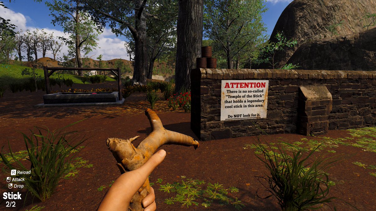 Echomune's tweet photo. Making a game where you find cool sticks and pretend they are guns and swords and more. It's called Finding Cool Sticks! Releasing on Steam in a few weeks. #pcgaming #gamedev https://t.co/iMBZvnQq2n