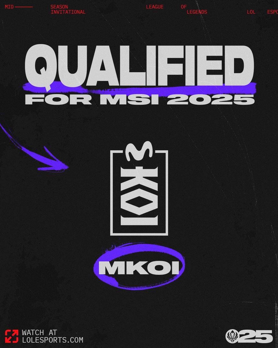 LoL Esports (@lolesports) on Twitter photo WELCOME TO #MSI2025:
Congratulations to <a href="/MovistarKOILoL/">Movistar KOI League of Legends</a> on qualifying for the 2025 Mid-Season Invitational! #LEC WELCOME TO #MSI2025:
Congratulations to <a href="/MovistarKOILoL/">Movistar KOI League of Legends</a> on qualifying for the 2025 Mid-Season Invitational! #LEC
