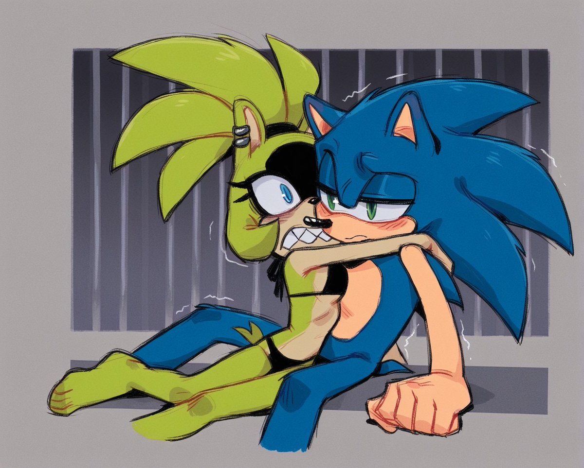 bonsoirdude's tweet photo. A fun Sonurge story: Don’t ask how, but they end up locked in a freezing cell. And with no heat and nowhere to go, they have to stay close to survive, really close. How convenient isn't it? I'll leave the rest to your imagination. #Sonurge #SonicTheHedgehog #SurgeTheTenrec ~ai https://t.co/PuOnSlQUcT