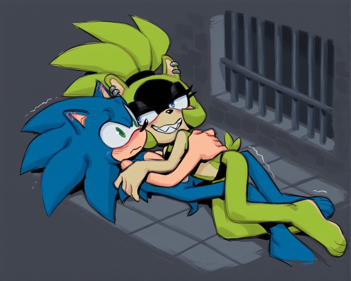 bonsoirdude's tweet photo. A fun Sonurge story: Don’t ask how, but they end up locked in a freezing cell. And with no heat and nowhere to go, they have to stay close to survive, really close. How convenient isn't it? I'll leave the rest to your imagination. #Sonurge #SonicTheHedgehog #SurgeTheTenrec ~ai https://t.co/PuOnSlQUcT